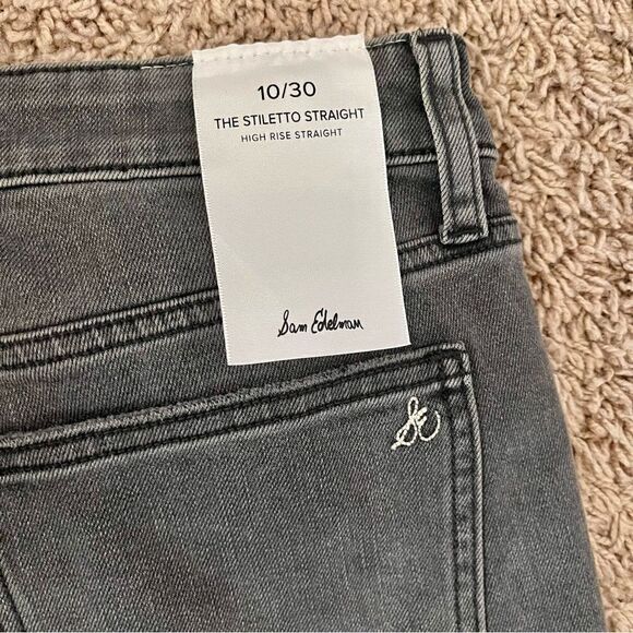 Sam Edelman Black Distressed Straight Leg High Rise Denim Jeans SZ 10/30 BNWT - Picture 5 of 16